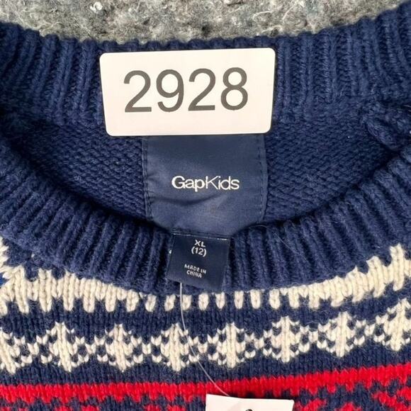 GAP Sweater Unisex Kids XL Wool Blend Fairisle Elysian Blue Multicolor Holiday - Picture 7 of 7